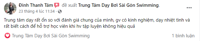 Dánh giá của học viên học bơi ở Quận 5 tại Sài Gòn Swimming